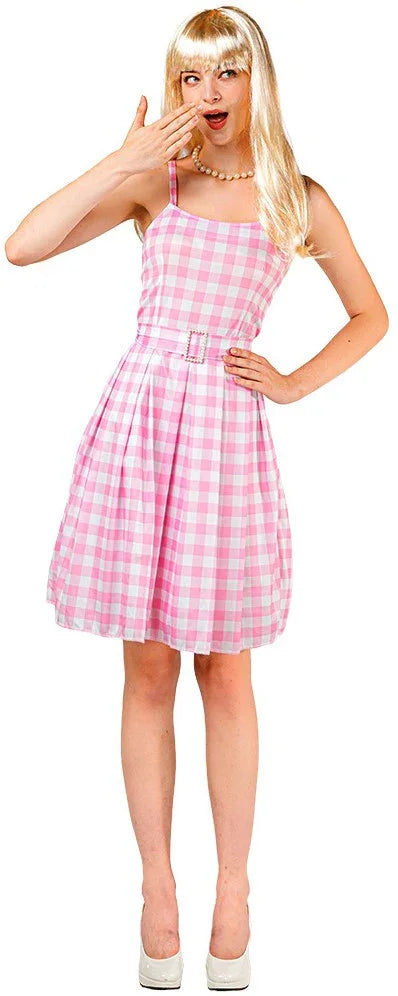 Disfraz de Barbie con Vestido de Cuadros Rosa para Mujer Barbie EuroCarnavales